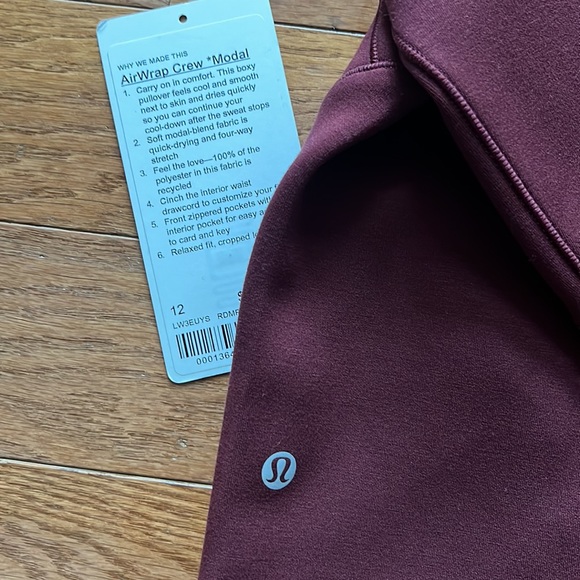 ❤️LULULEMON AIR WRAP CROPPED CREW *MODAL-RED MERLOT-12-NWOT❤️ - Picture 7 of 16